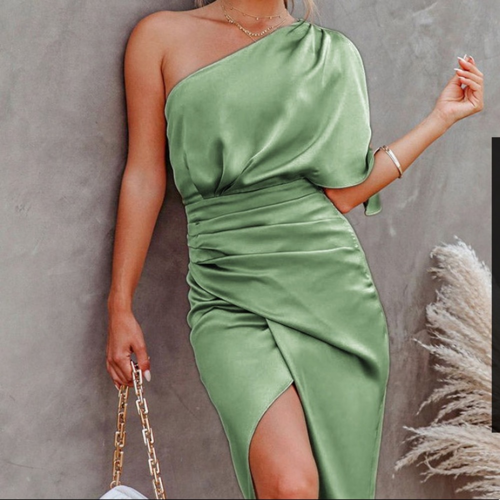 NWT Ramla Sheath One-shoulder Light Green Dress Xl